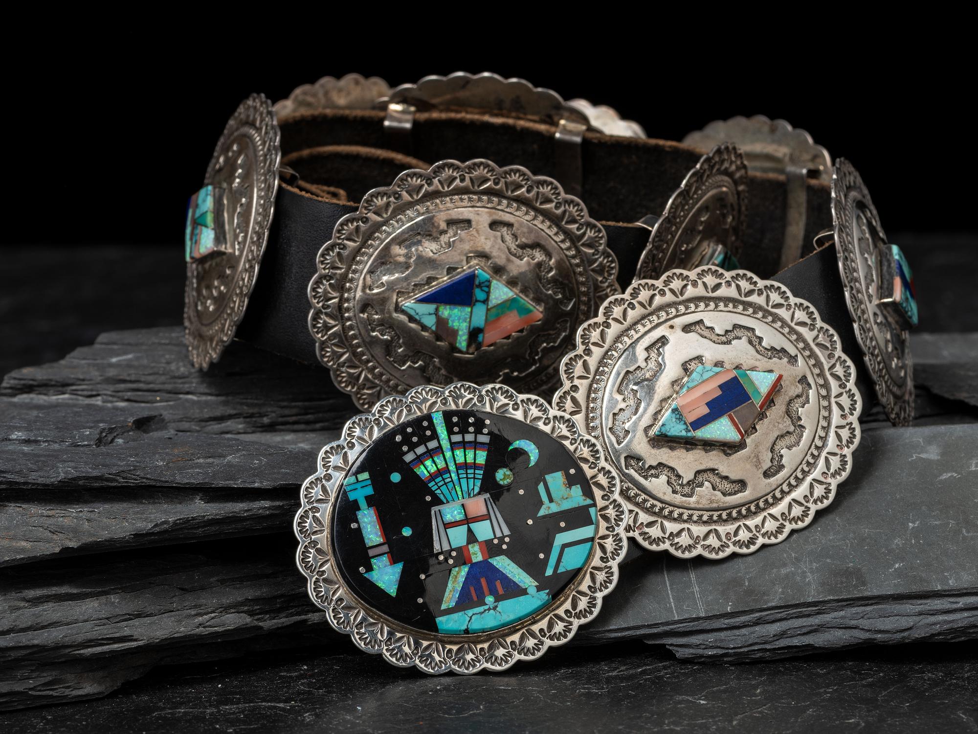 Sterling Silver and Mosaic Inlay Concha Belt