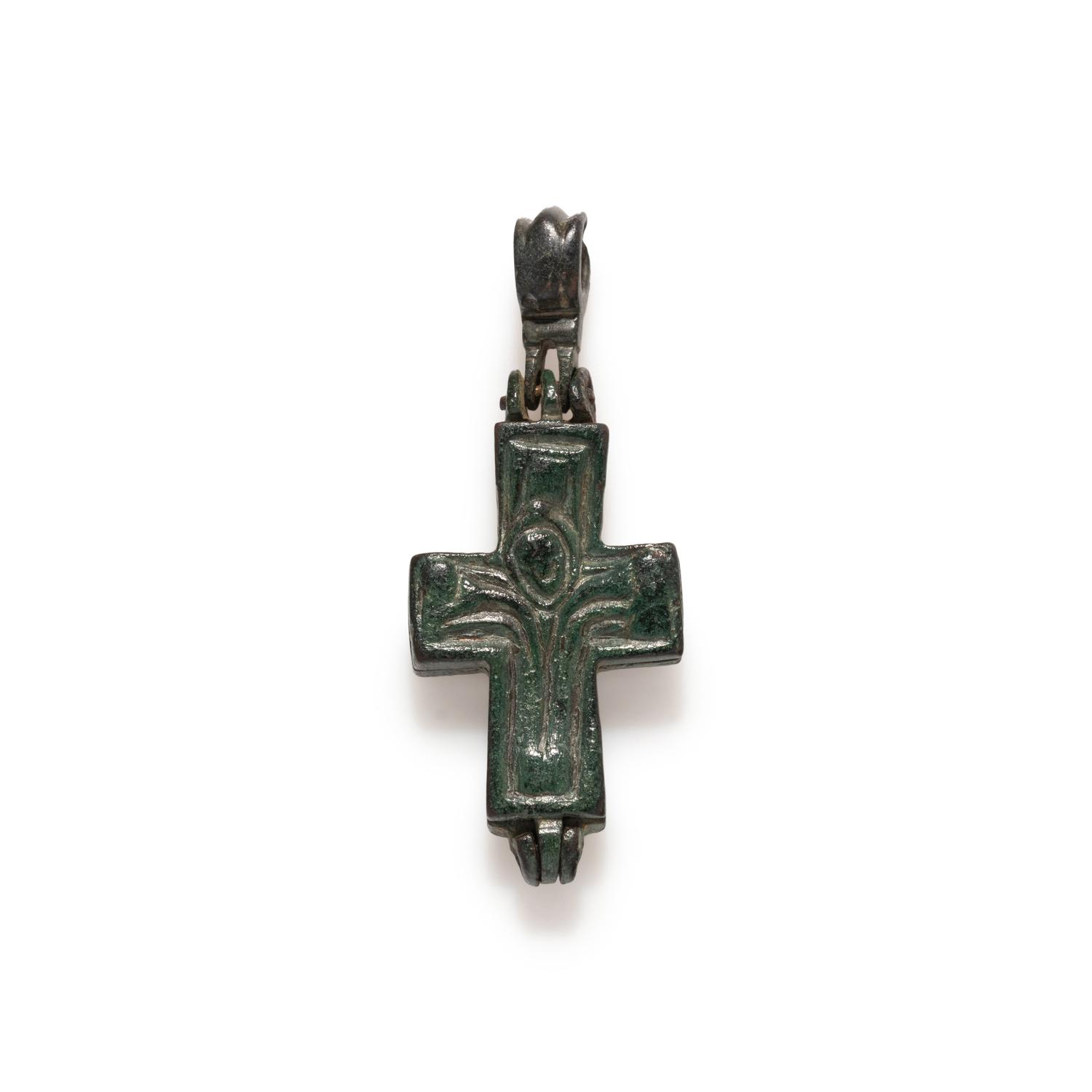 A Byzantine Bronze Cross Reliquary Pendant