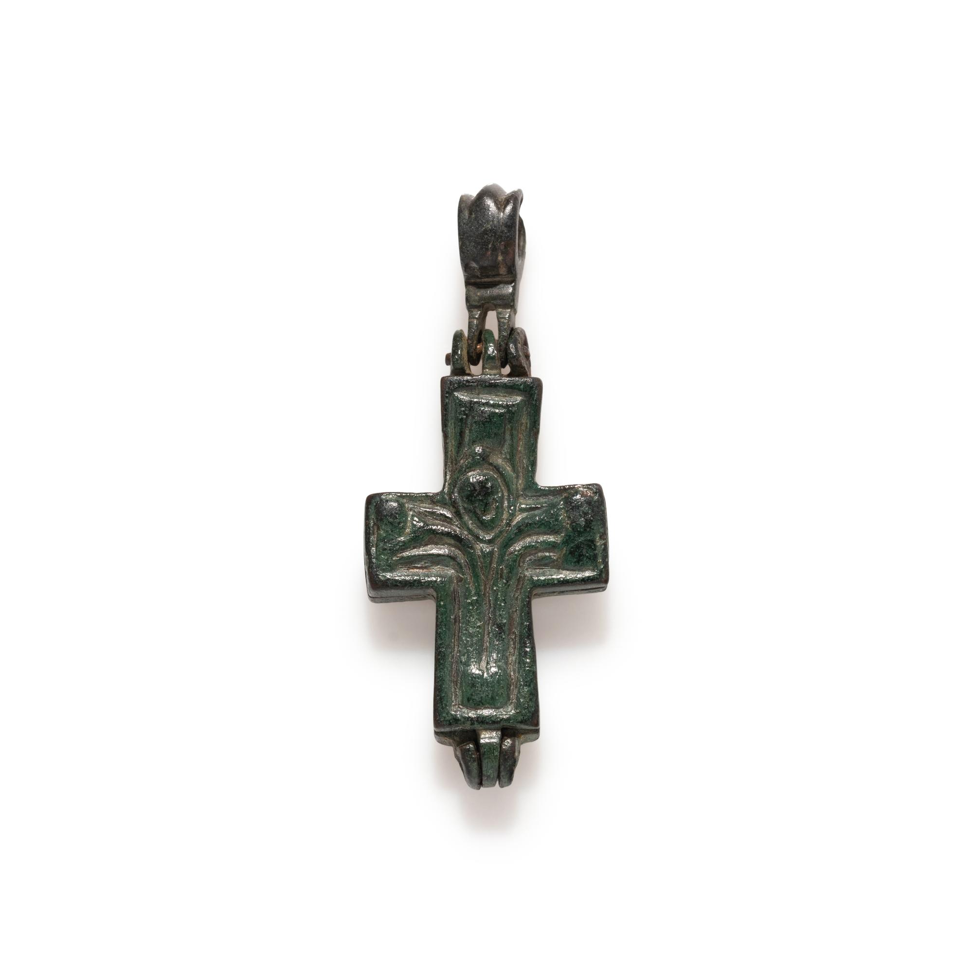 A Byzantine Bronze Cross Reliquary Pendant