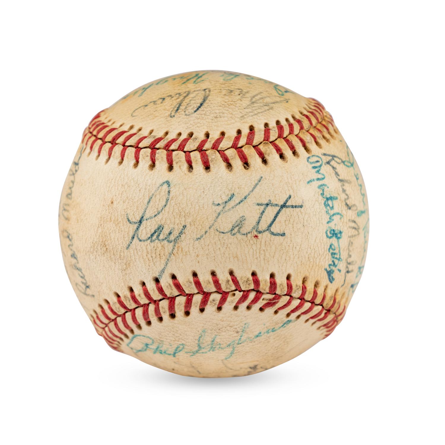 A 1961 Portland Beavers Team Signed Autograph Baseball Featuring Satchel Paige (Beckett Authentication Services Letter of Authenticity)