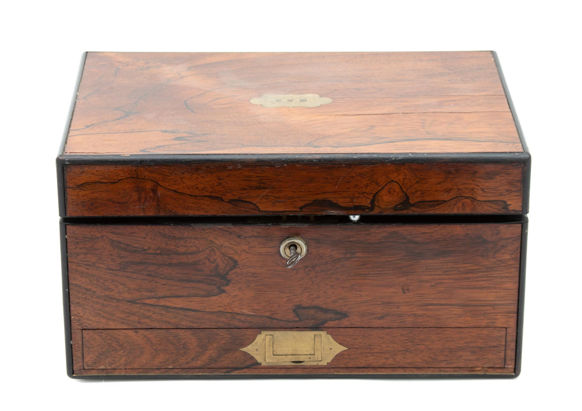 An English Brass-Mounted Rosewood Jewelry Casket