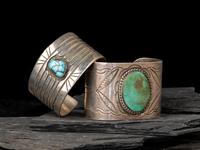 Navajo Wide Silver and Turquoise Cuff Bracelets