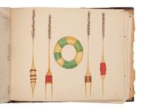 [NATIVE AMERICAN] -- [GOLD RUSH]. An album of watercolor drawings by prospector George V. Storkey (ca 1867-1942) depicting British Columbian Indigenous objects, likely related to the Nlaka’pamux, ca late 1890s-early 1900s.