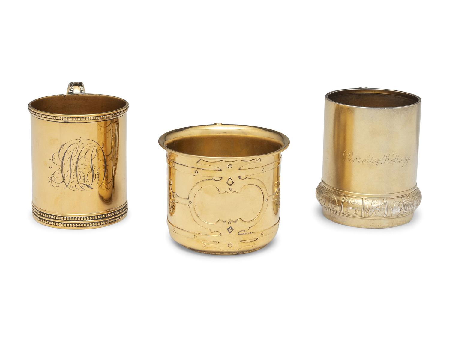 Three American Silver-Gilt Mugs