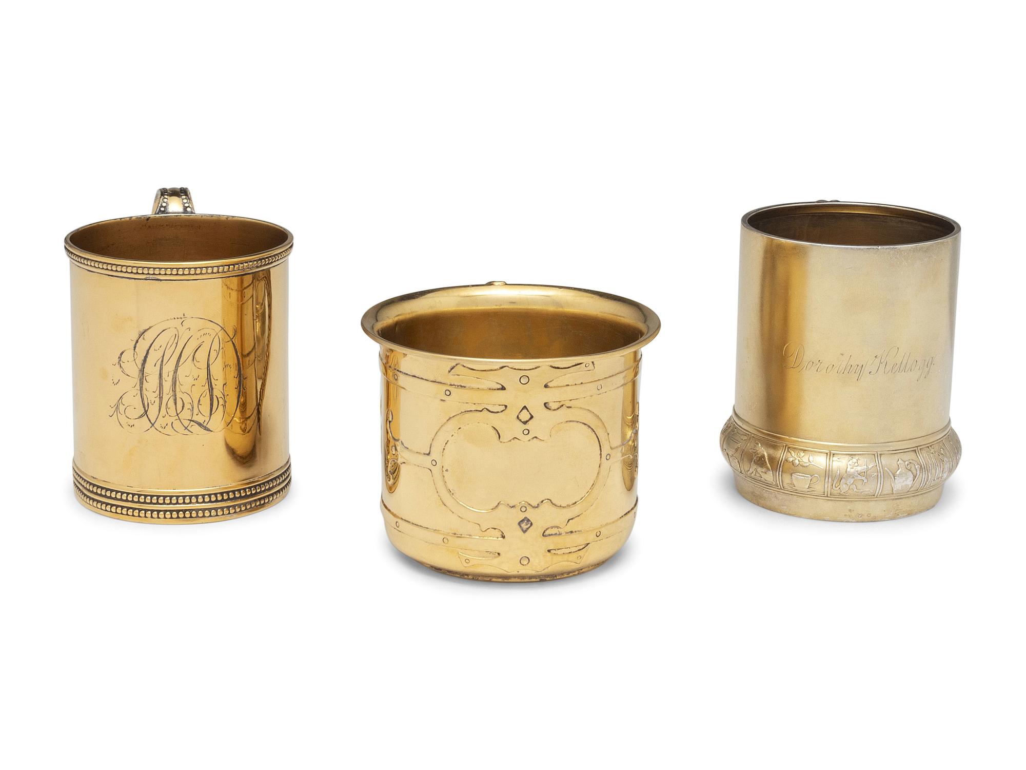 Three American Silver-Gilt Mugs