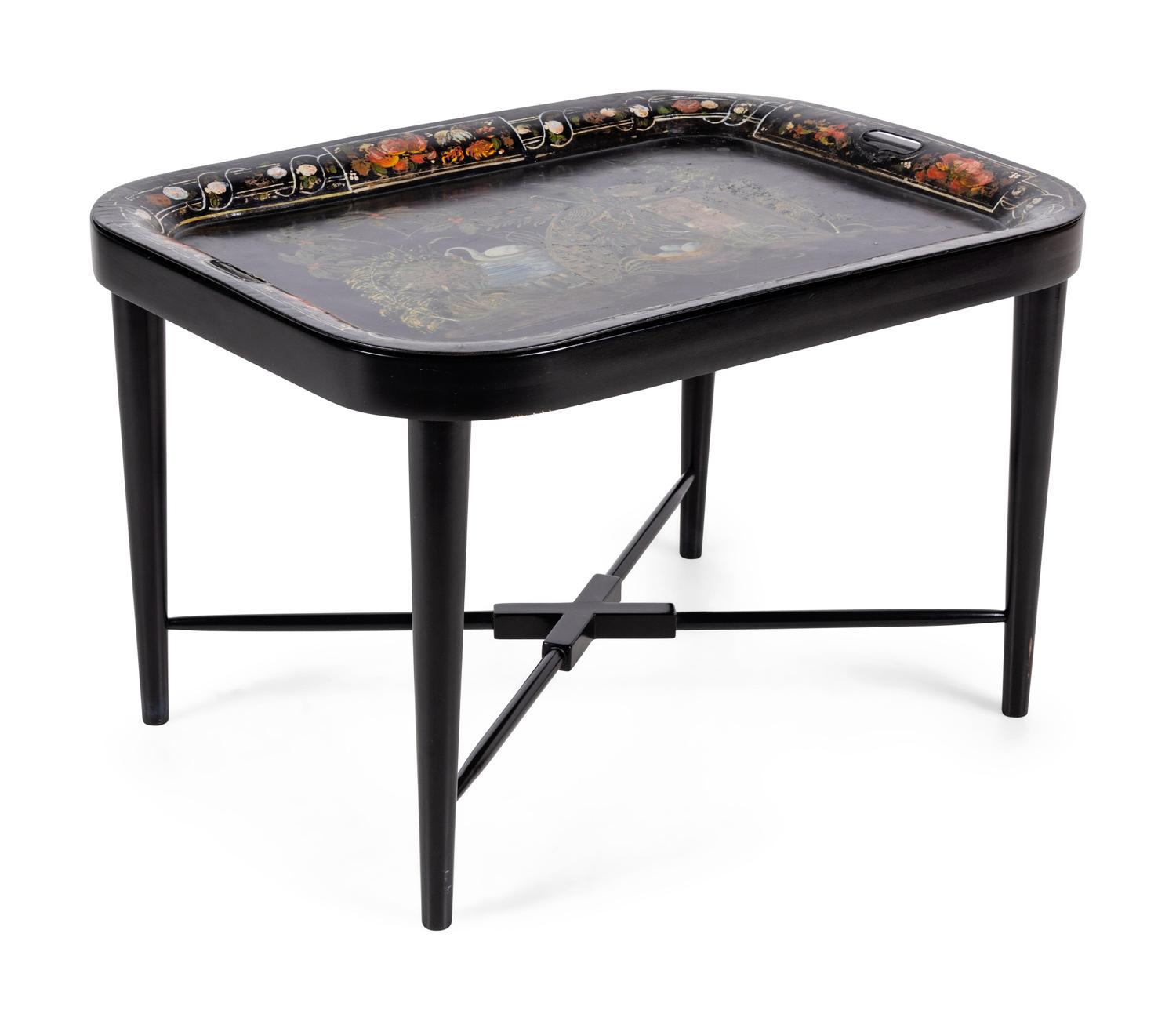 A Victorian Tole Tray on a Later Stand