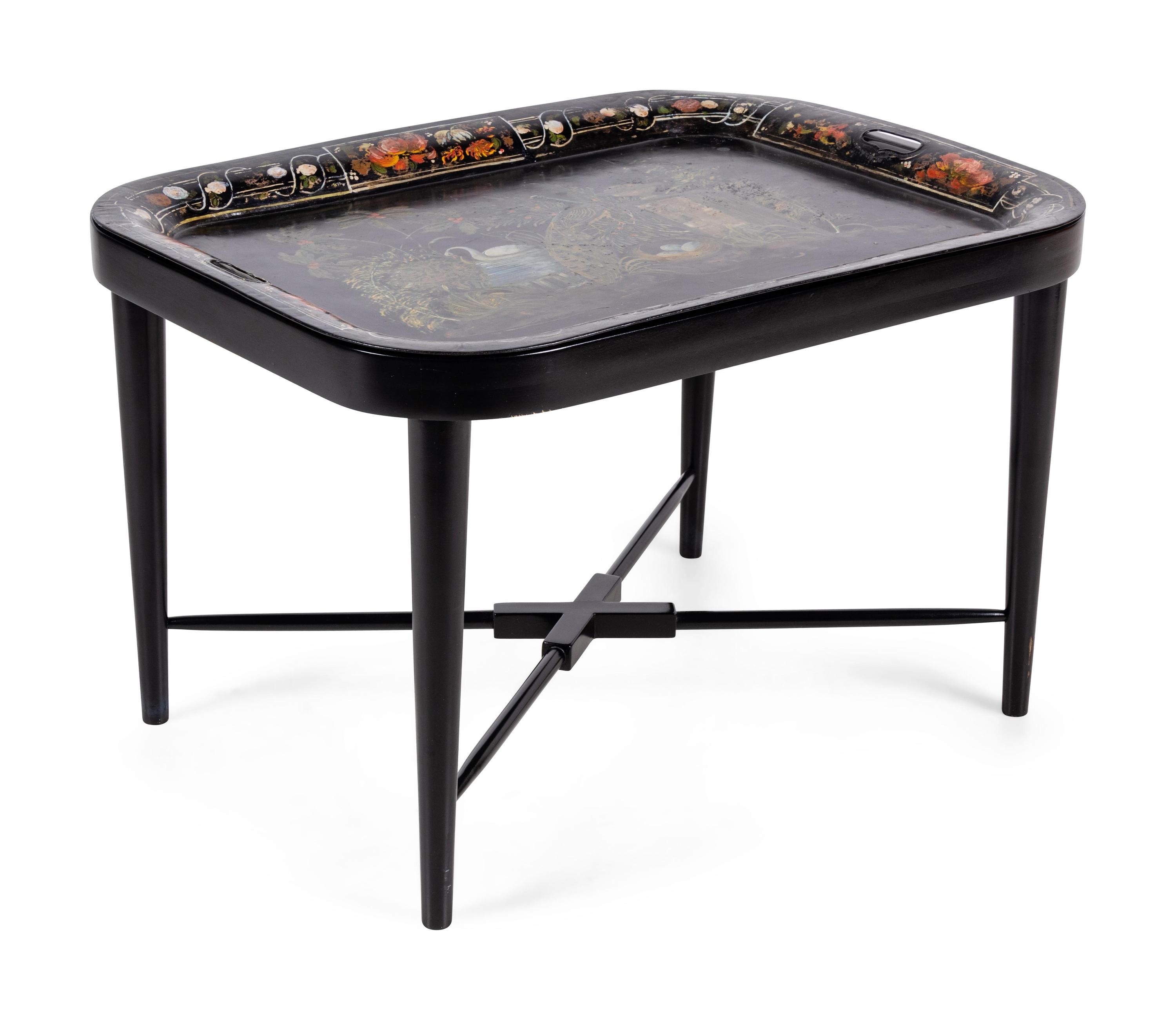 A Victorian Tole Tray on a Later Stand