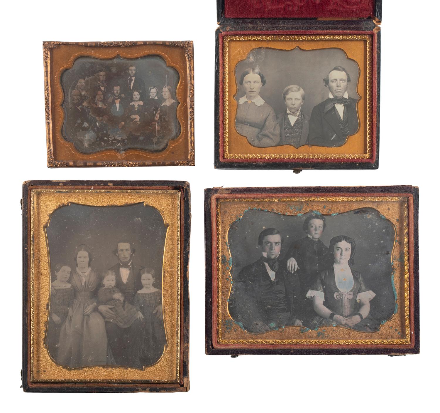 [EARLY PHOTOGRAPHY]. A group of 13 daguerreotypes of families, incl. several portraits of women and children.