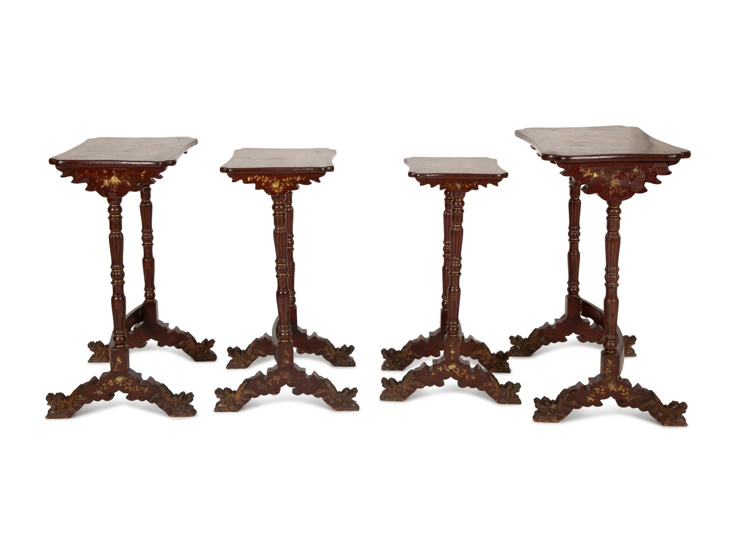 A Set of Four Chinese Lacquered Nesting Tables
