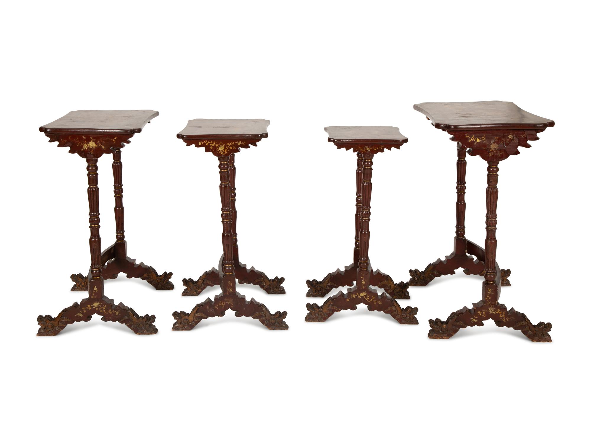 A Set of Four Chinese Lacquered Nesting Tables
