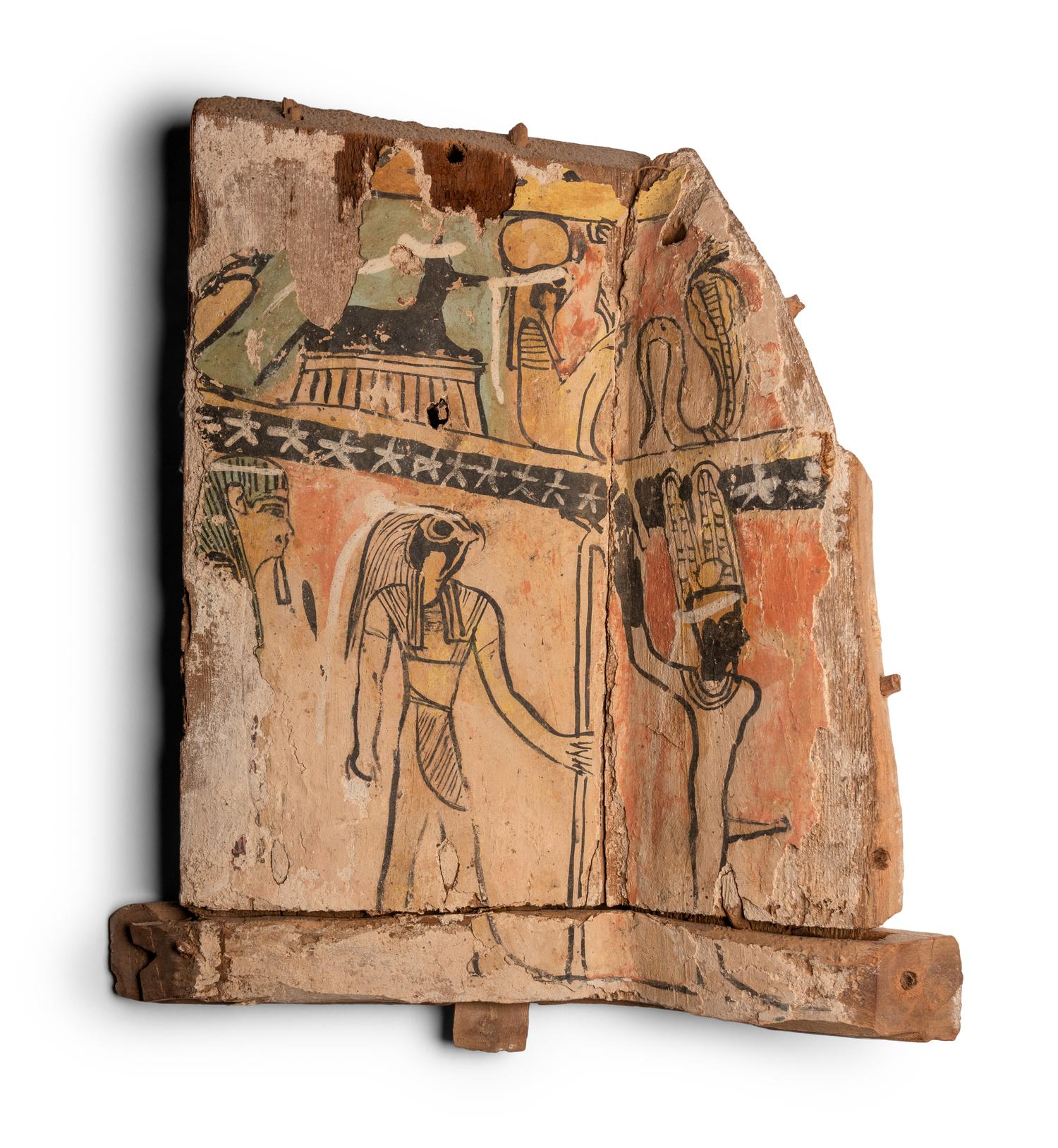 An Egyptian Painted Wood Sarcophagus Fragment