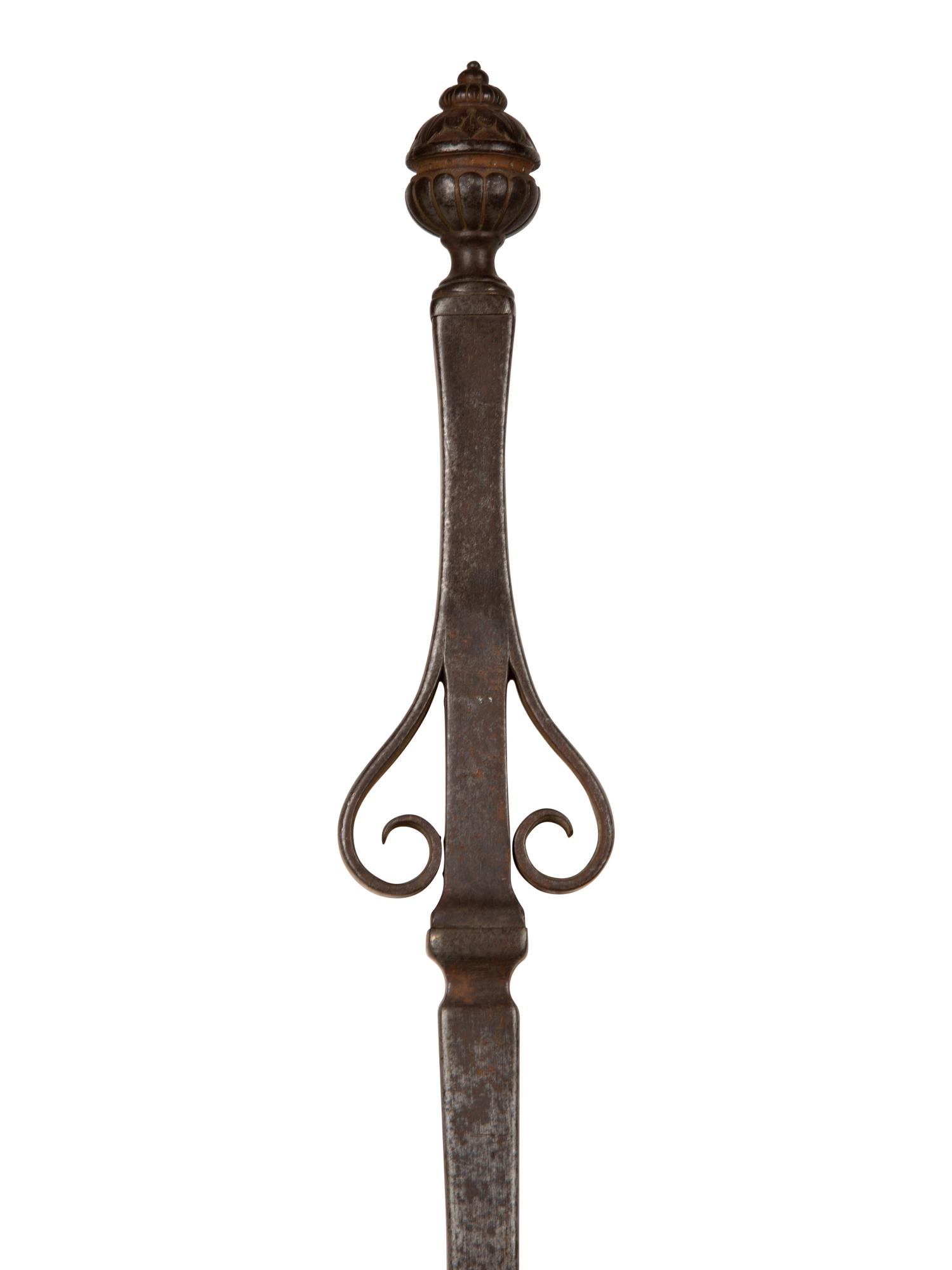 A Set of Continental Wrought Iron Fire Tools with a Pair of Tool Stands — 19TH CENTURY