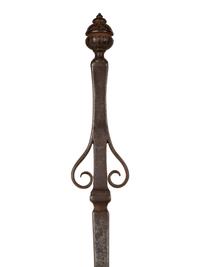 A Set of Continental Wrought Iron Fire Tools with a Pair of Tool Stands — 19TH CENTURY