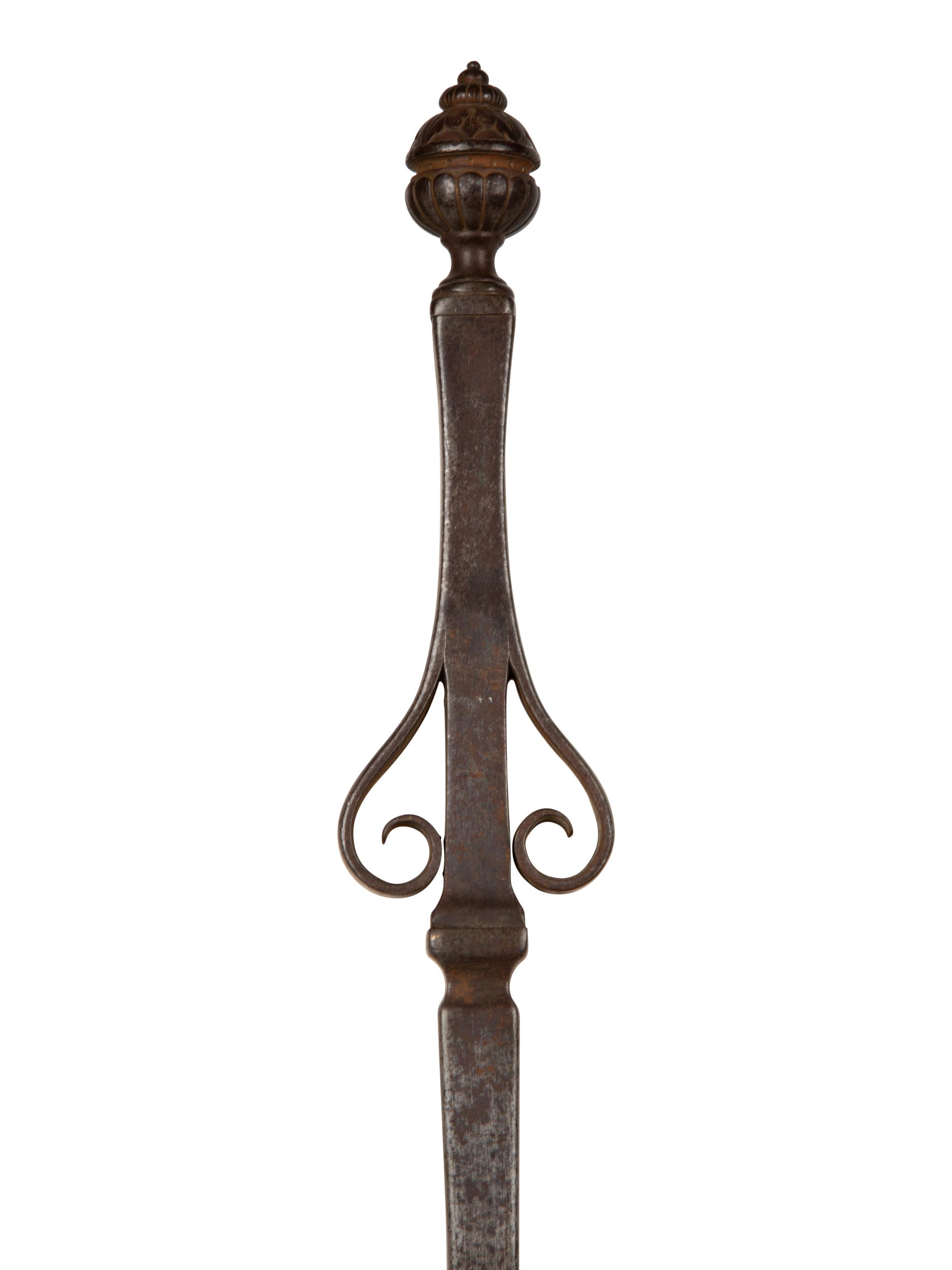 A Set of Continental Wrought Iron Fire Tools with a Pair of Tool Stands — 19TH CENTURY