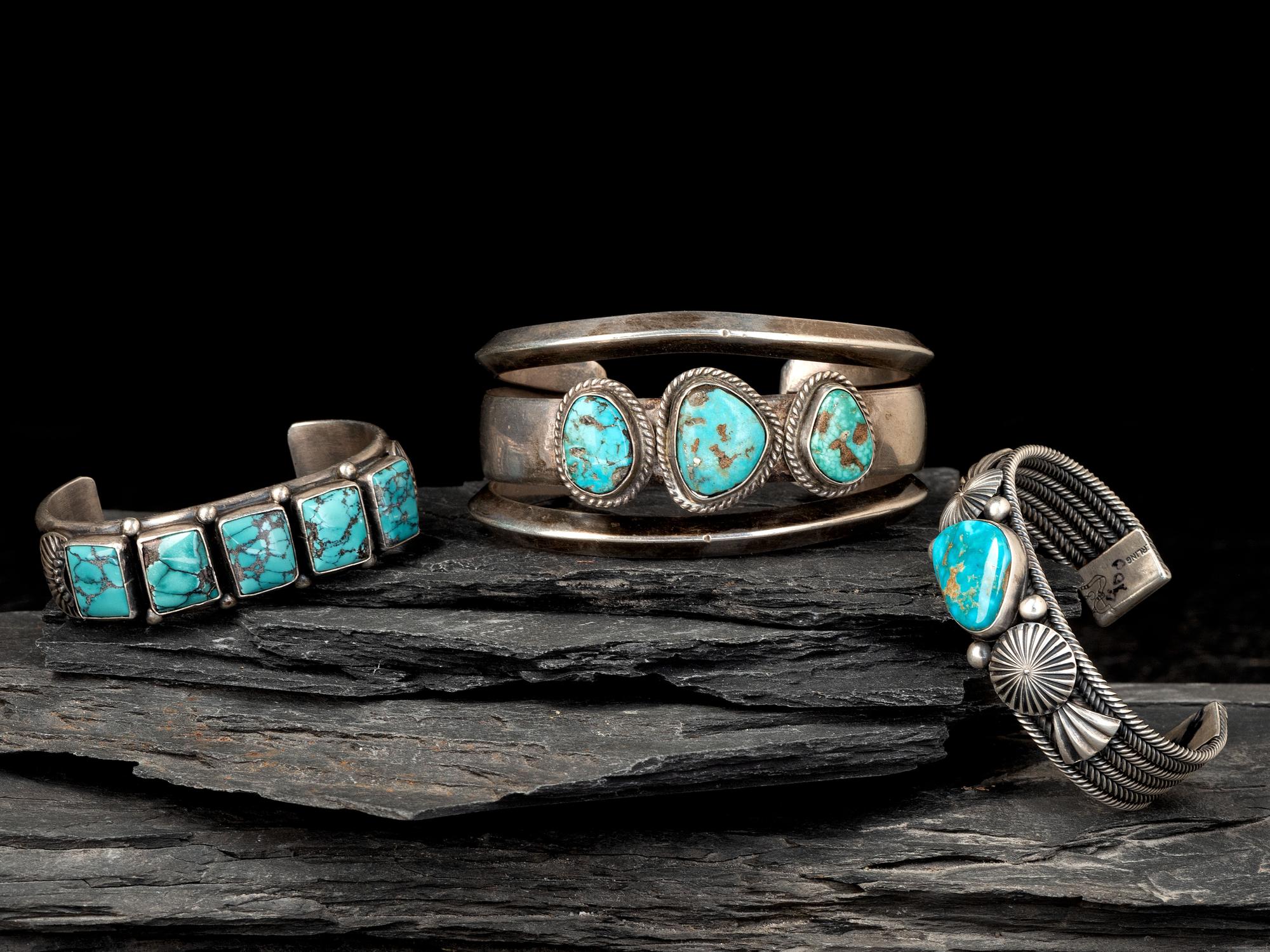 Navajo Silver and Turquoise Cuff Bracelets