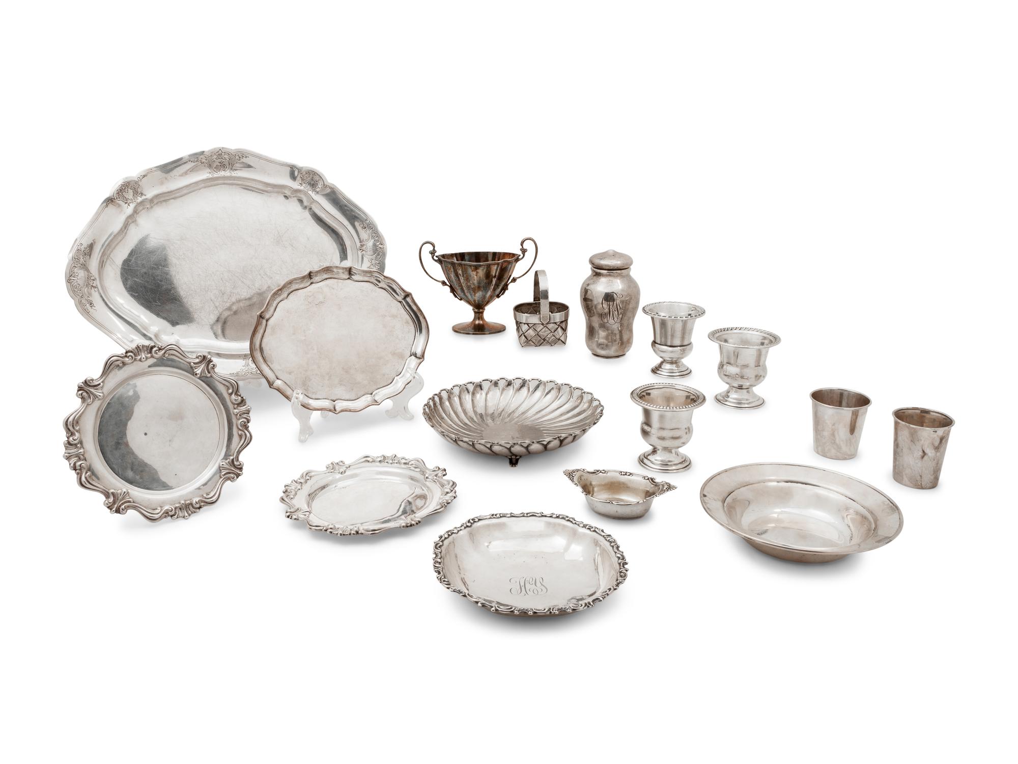 A Large Group of Various American Silver Holloware Items