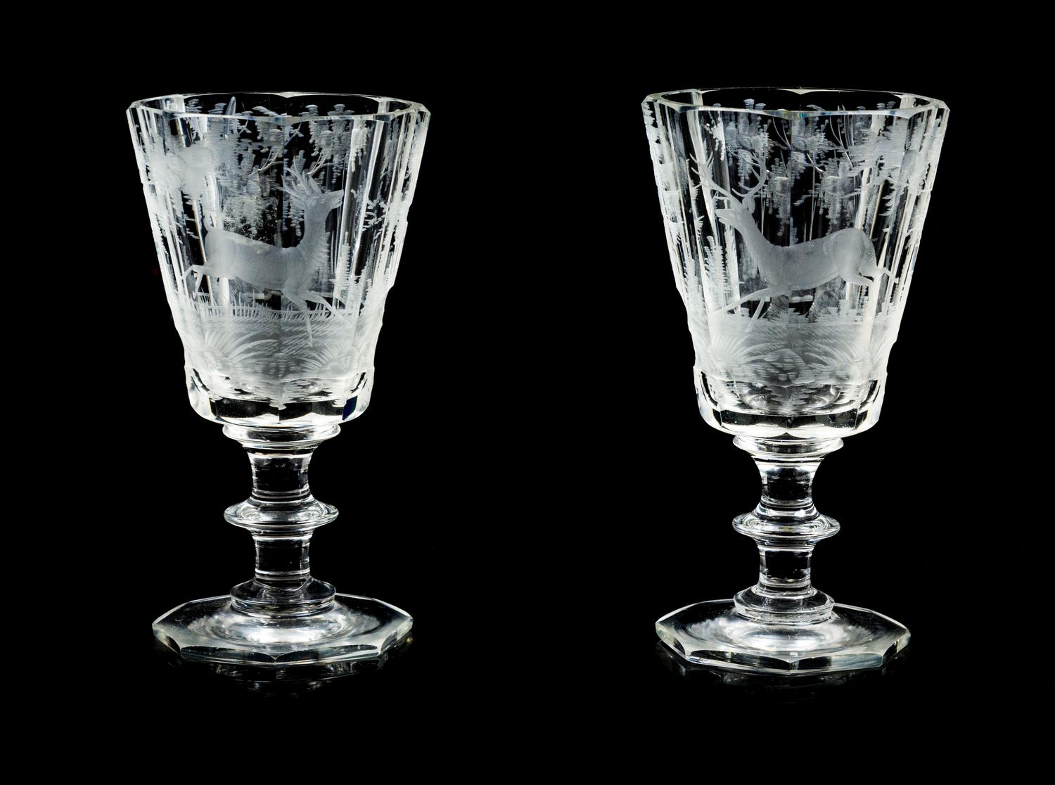 A Pair of Continental Etched Glass Goblets