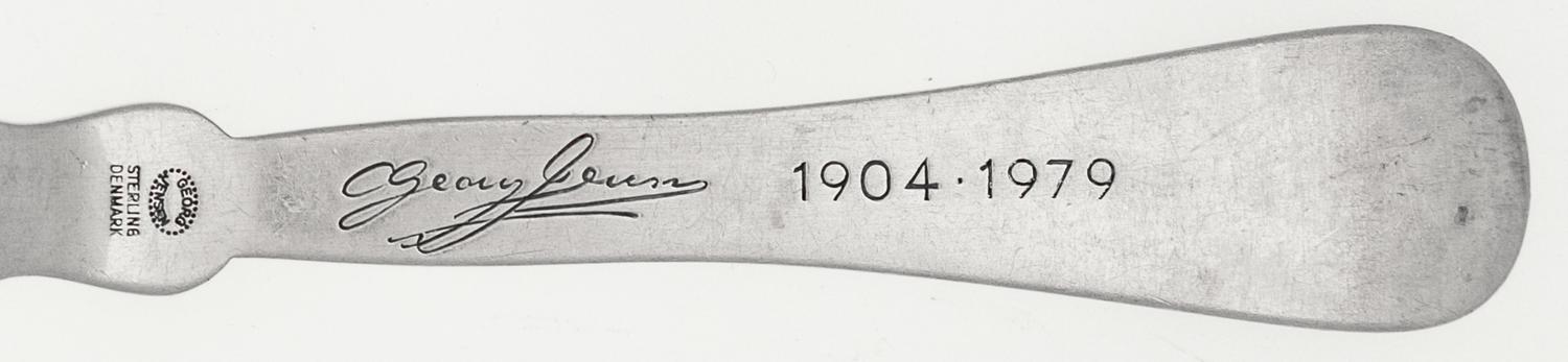 A Georg Jensen Silver and Hardstone Inset Commemorative Spoon