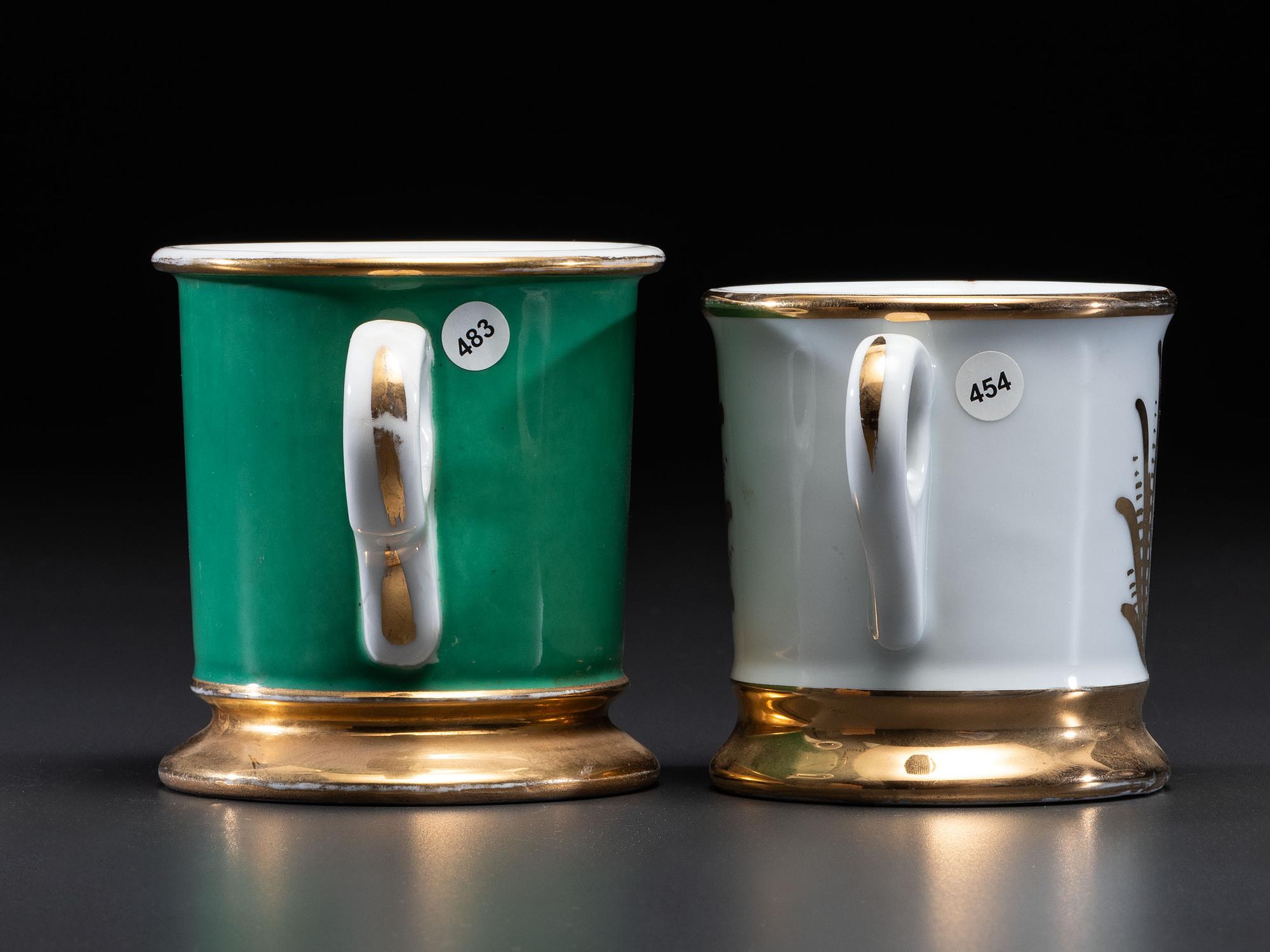 Two Laborer's Porcelain Occupational Shaving Mugs