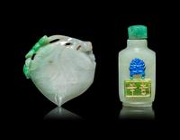 Two Chinese Jade and Jadeite Snuff Bottles
