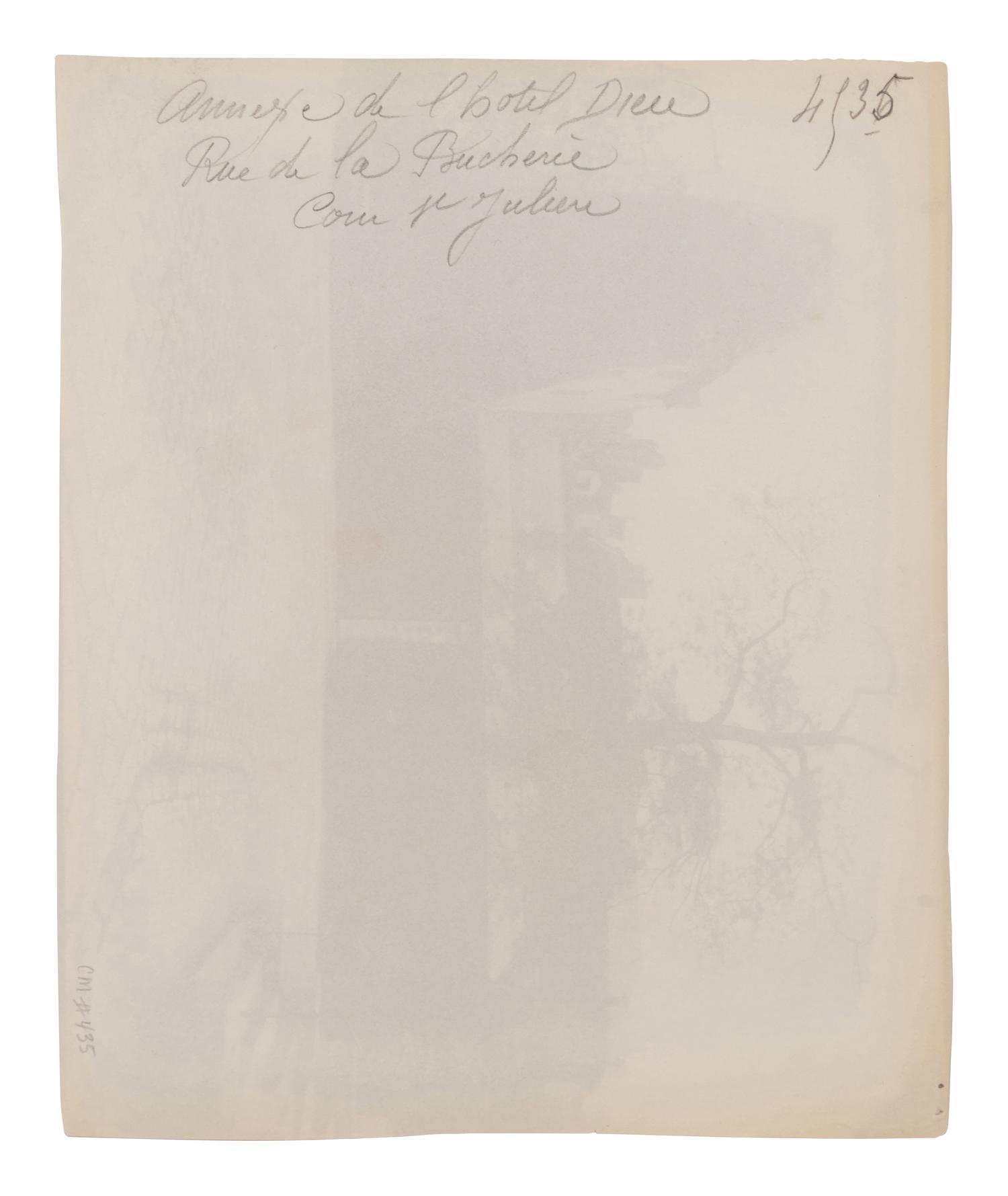 A group of five photographs depicting Paris ( Les Archives - rue des Francs Bourgeois , 1899-1900; Annexe de l'Hôtel Dieu, rue de la Bucherie, cour Saint Julien , 1902-1903; H ô tel de Chanac [cour], 127 rue de Grenelle , 1907; Saint-M é dard, 1926; Avenue de l'Observatoire , 1899-1900)