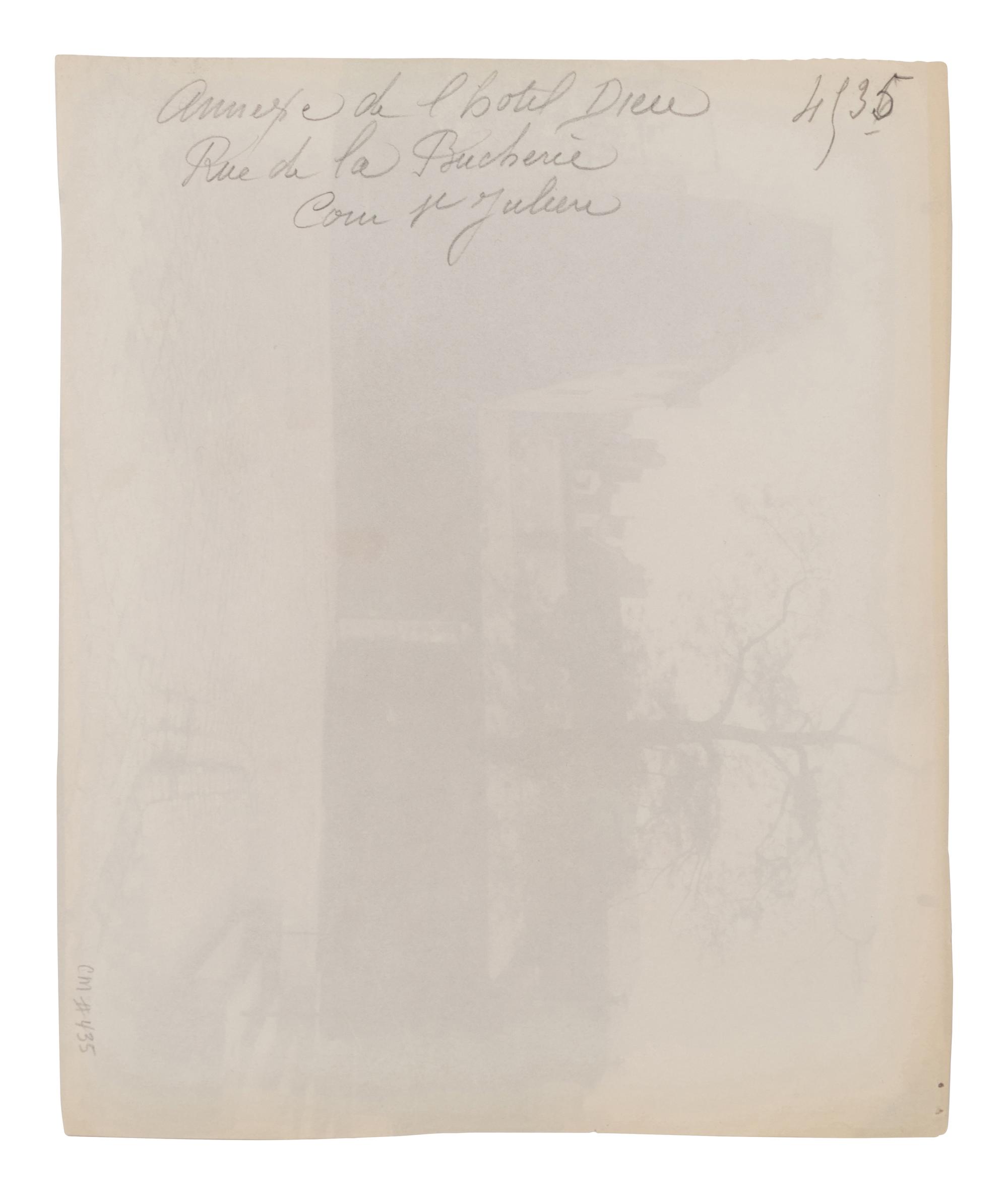 A group of five photographs depicting Paris ( Les Archives - rue des Francs Bourgeois , 1899-1900; Annexe de l'Hôtel Dieu, rue de la Bucherie, cour Saint Julien , 1902-1903; H ô tel de Chanac [cour], 127 rue de Grenelle , 1907; Saint-M é dard, 1926; Avenue de l'Observatoire , 1899-1900)