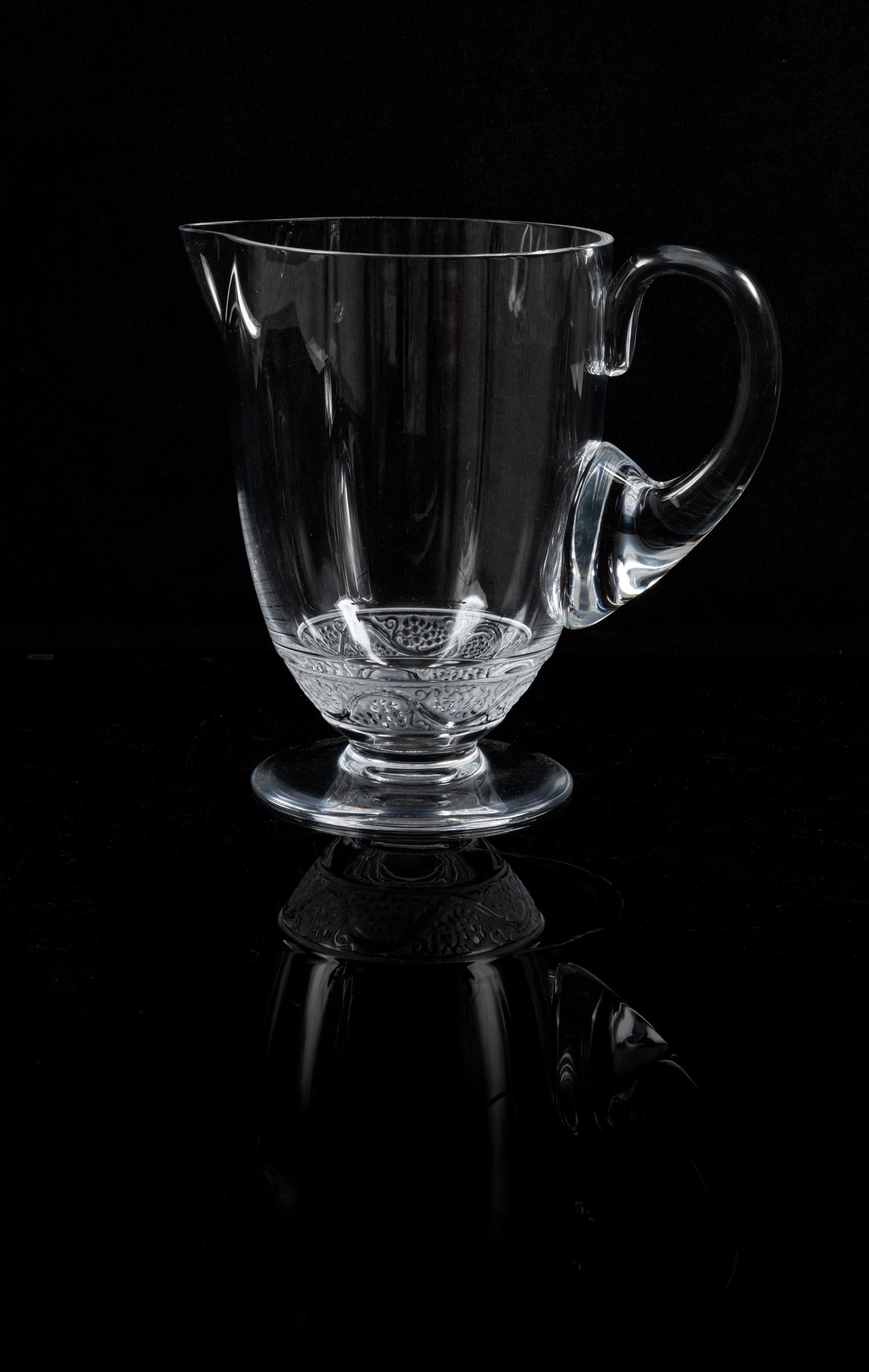 A Lalique Molded and Frosted Glass Pitcher Height 7 3/4 inches — POST-1945