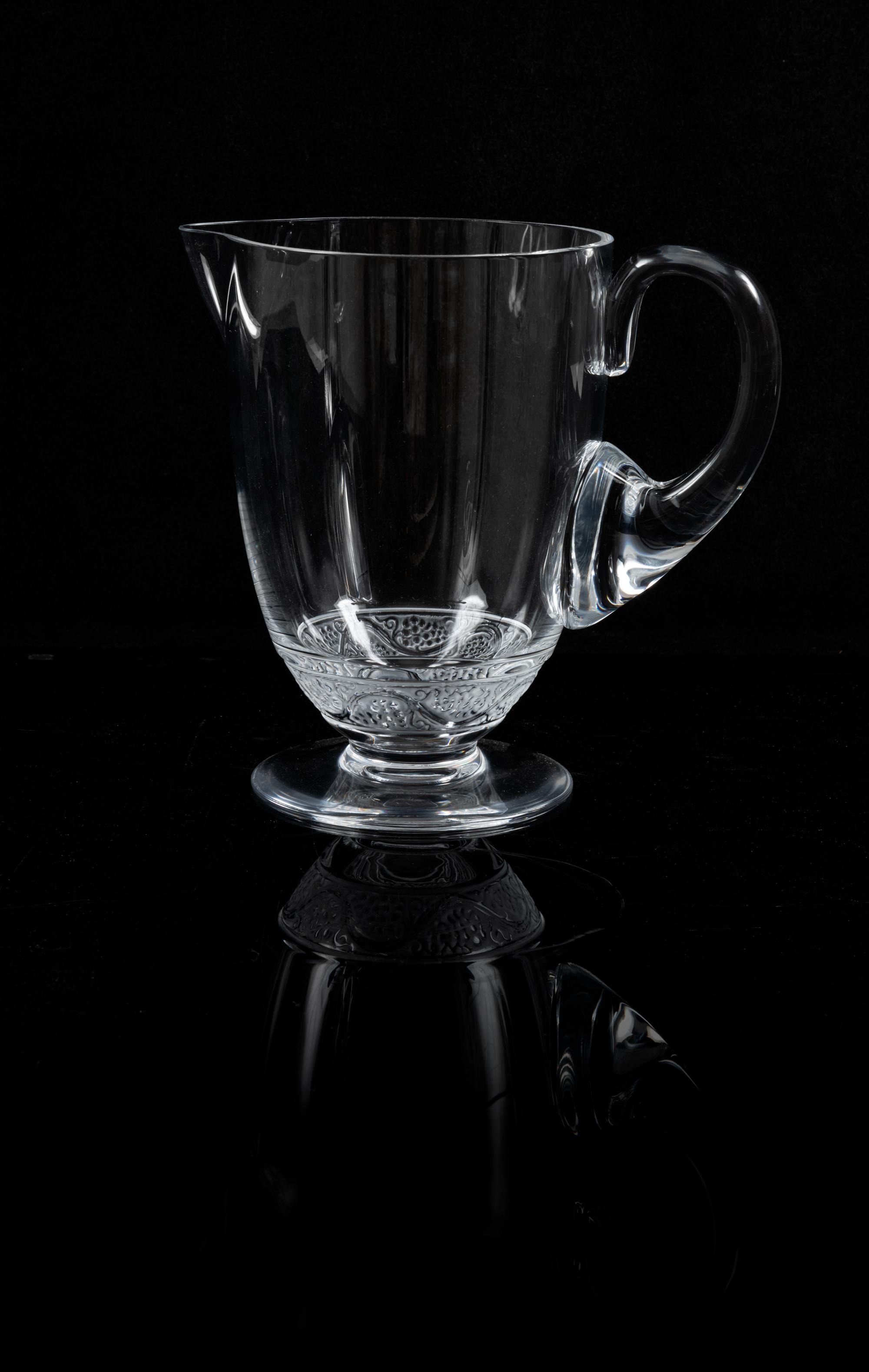 A Lalique Molded and Frosted Glass Pitcher Height 7 3/4 inches — POST-1945