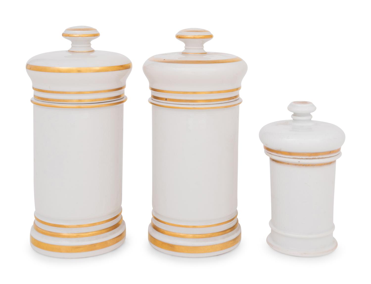 Three French White Glass Apothecary Jars