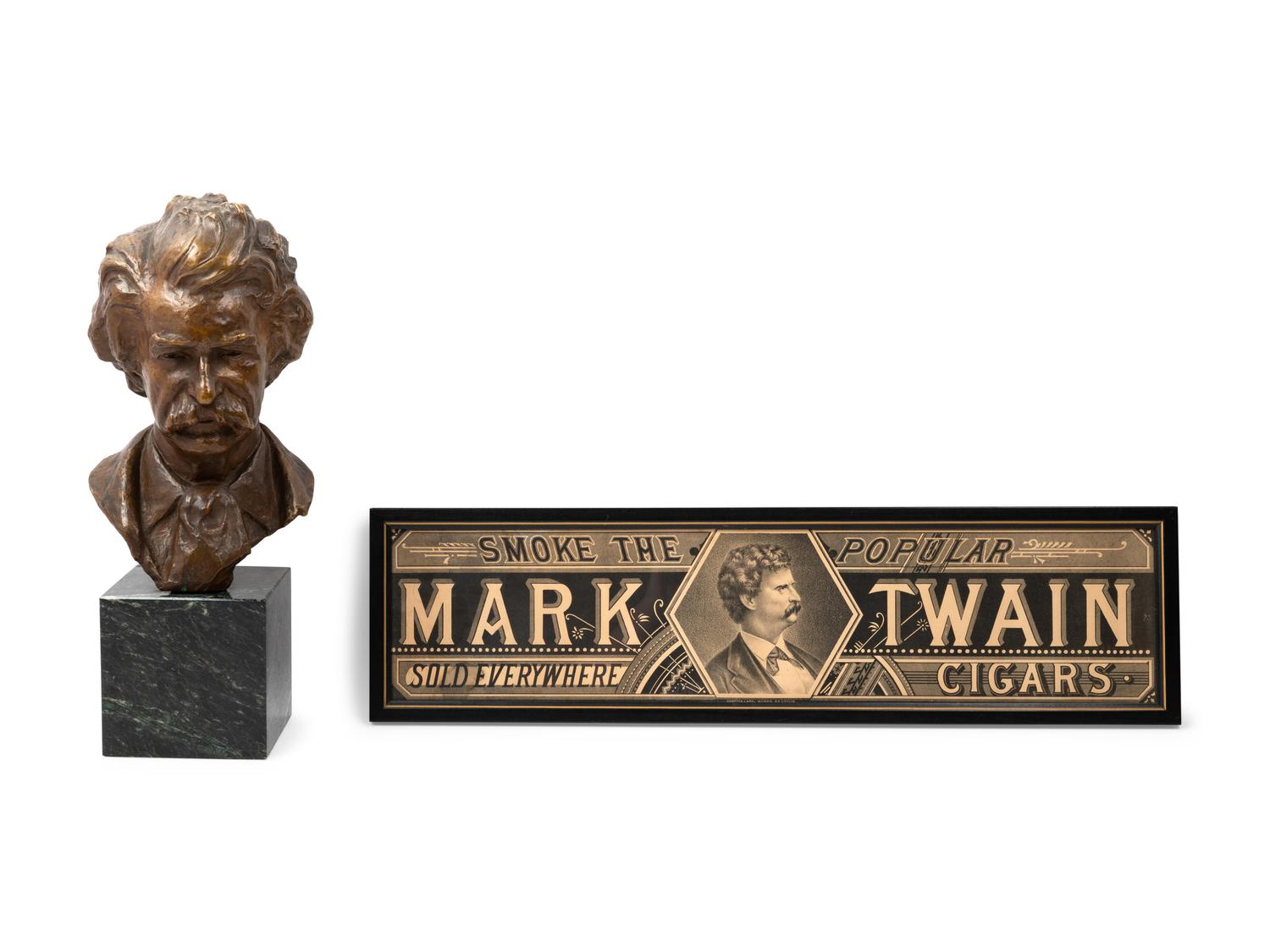 A Mark Twain Cigar Advertisement Poster and Bust