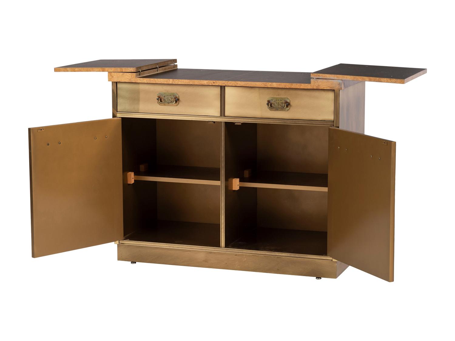 A Mastercraft Brass and Burlwood Bar Cabinet
