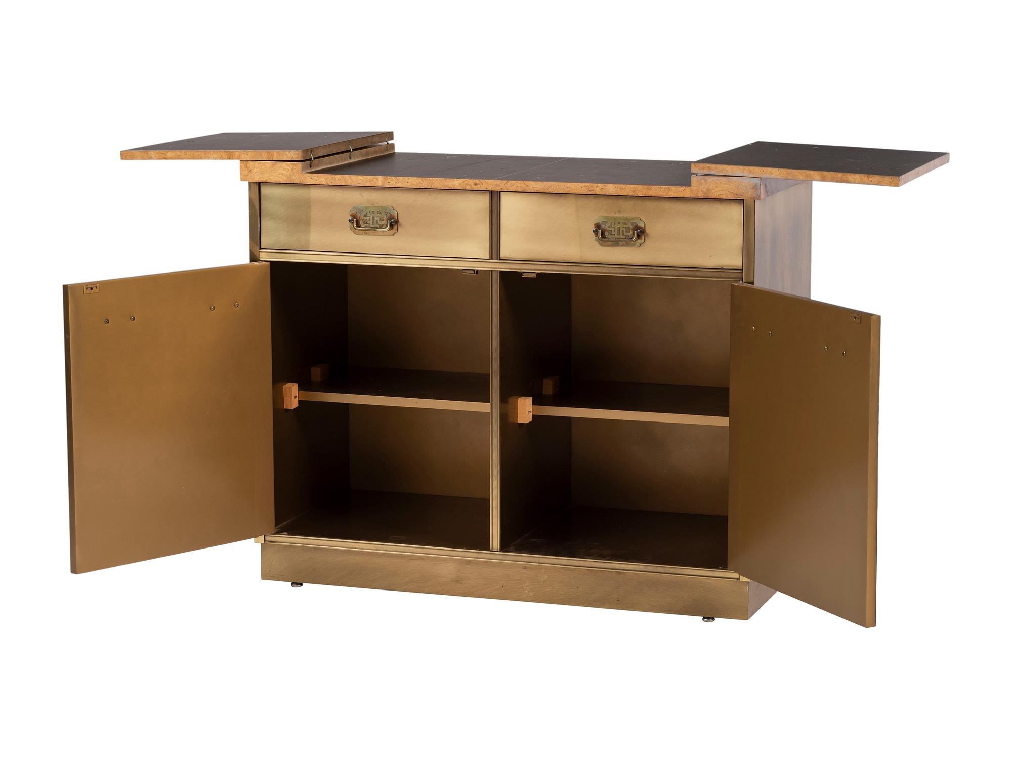 A Mastercraft Brass and Burlwood Bar Cabinet