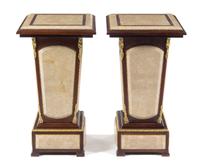 A Pair of Louis XVI Style Gilt Metal and Marble Mounted Pedestals Height 31 x width 17 x depth 17 inches. — 2OTH CENTURY