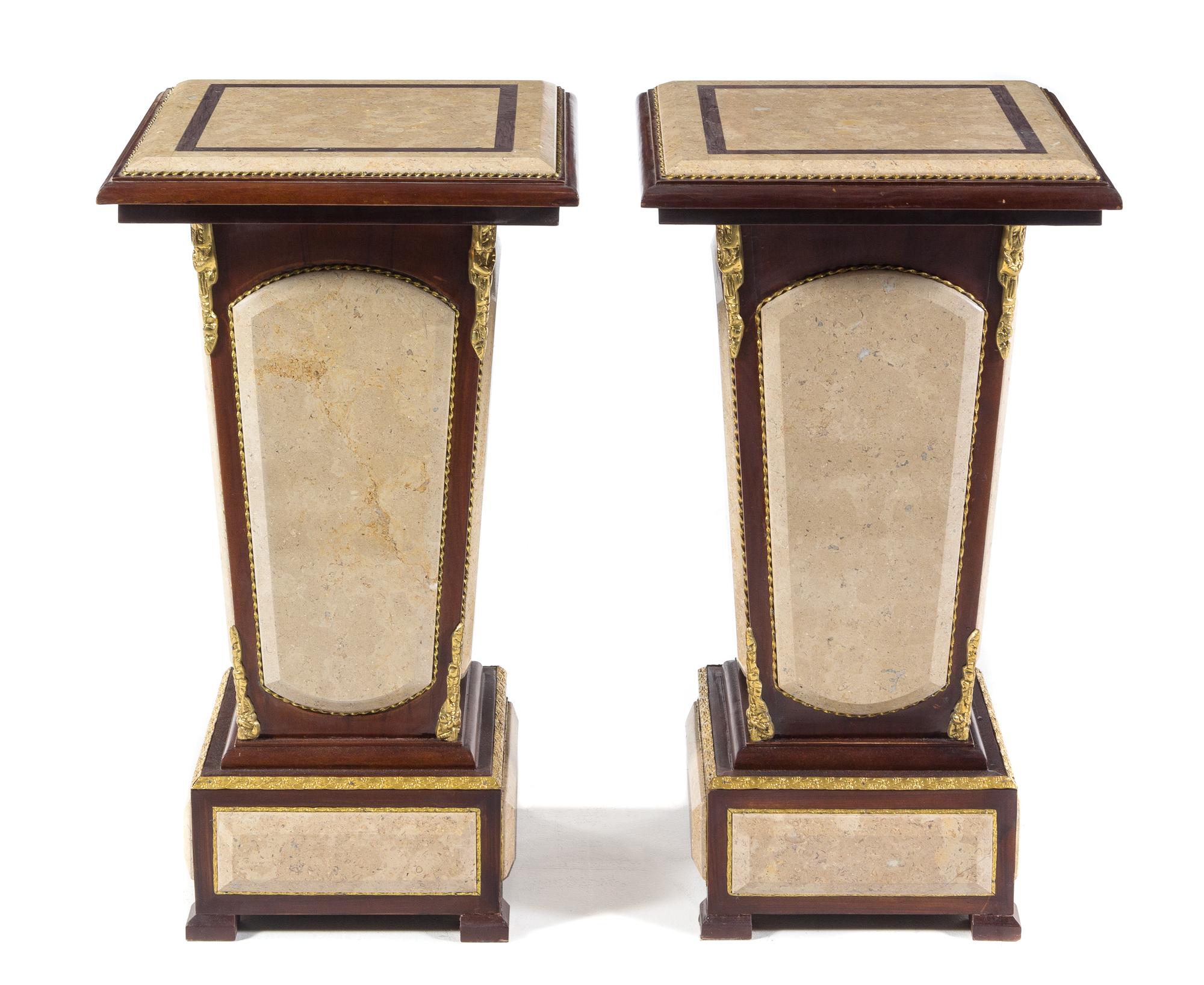 A Pair of Louis XVI Style Gilt Metal and Marble Mounted Pedestals Height 31 x width 17 x depth 17 inches. — 2OTH CENTURY