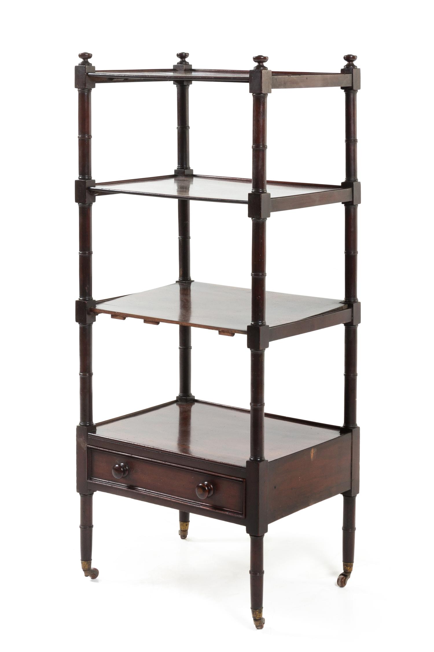 A Regency Style Mahogany Etagere Height 47 1/2 x width 20 1/4 x depth 15 1/2 inches. — 19TH/20TH CENTURY