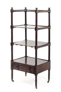 A Regency Style Mahogany Etagere Height 47 1/2 x width 20 1/4 x depth 15 1/2 inches. — 19TH/20TH CENTURY
