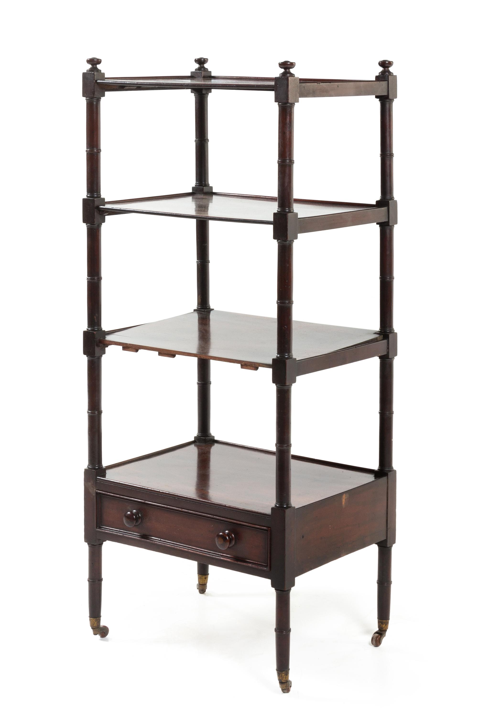 A Regency Style Mahogany Etagere Height 47 1/2 x width 20 1/4 x depth 15 1/2 inches. — 19TH/20TH CENTURY