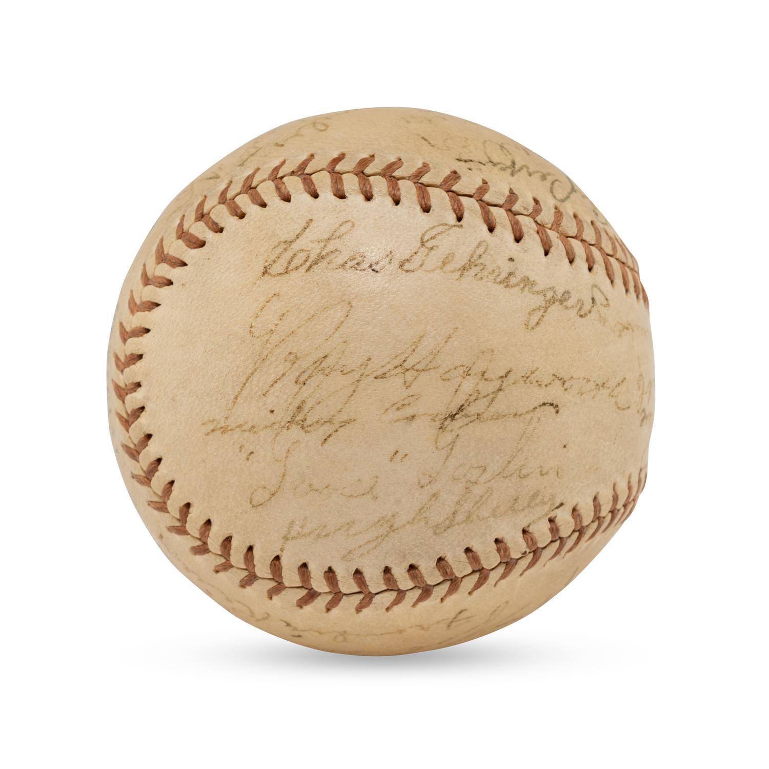 A 1935 World Series Champions Detroit Tigers Team Signed Autograph Baseball Featuring Hank Greenberg, Charles Gehringer, Goose Goslin and Mickey Cochrane (Beckett Authentication Services Letter of Authenticity)