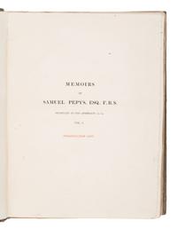 Pepys, Samuel (1633-1703). Memoirs of Samuel Pepys, Esq. F.R.S... Comprising his diary from 1659 to 1669, deciphered by the Rev. John Smith... Edited by Richard, Lord Braybrooke. London: Henry Colburn, 1825.
