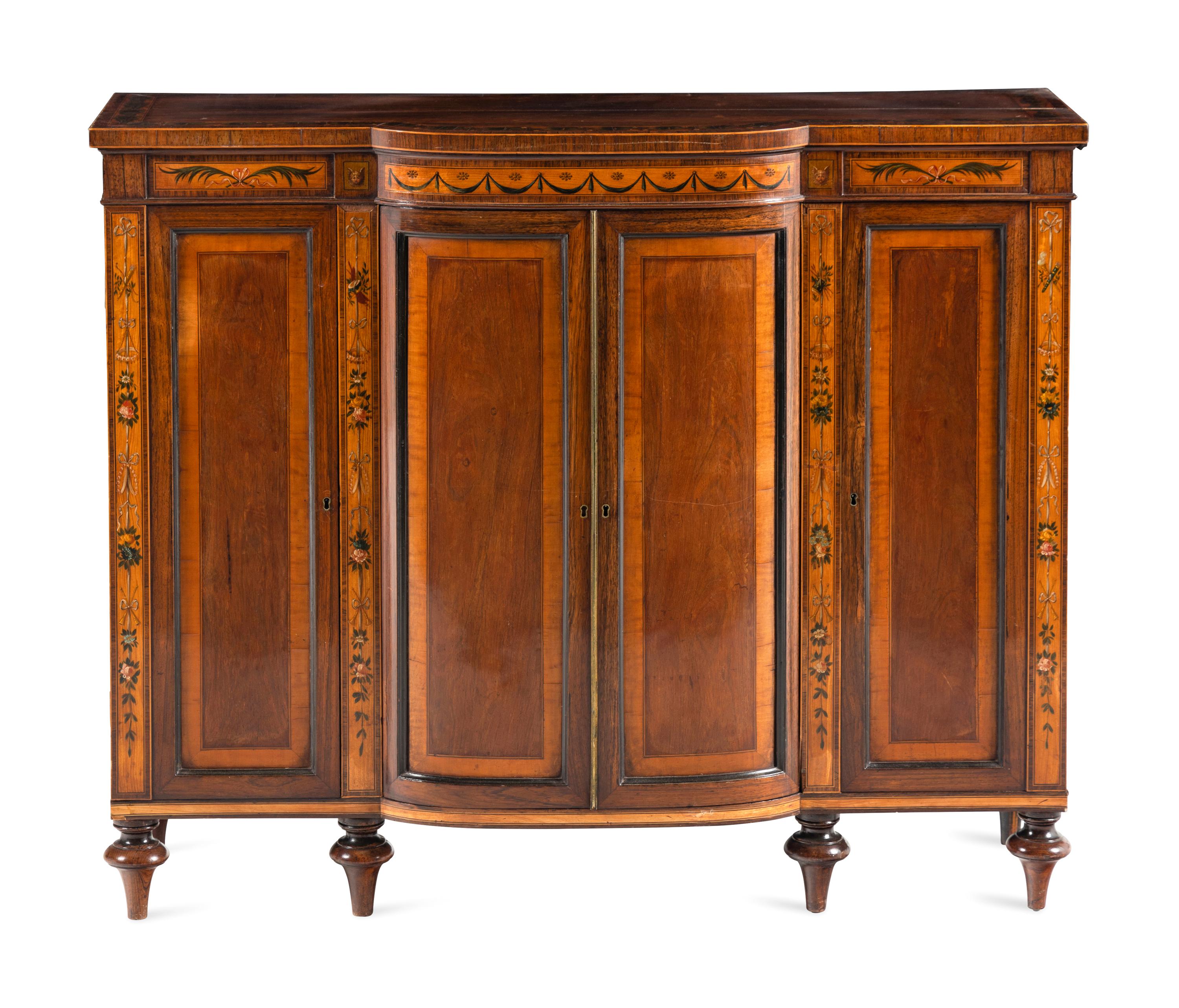 A George III Rosewood and Polychrome Decorated Side Cabinet