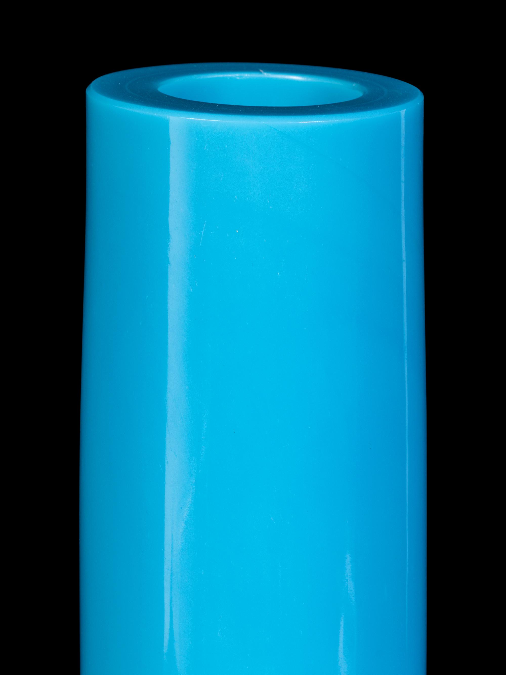 A Chinese Opaque Blue Glass Bottle Vase
