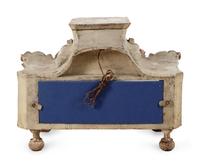 An Italian Painted and Parcel Gilt Reliquary and a Giltwood Mask Ornament