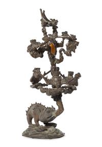 A Large Chinese Bronze Seven-Light Candelabrum with Bats 19TH CENTURY Height 39 3/4 inches. — 19TH CENTURY