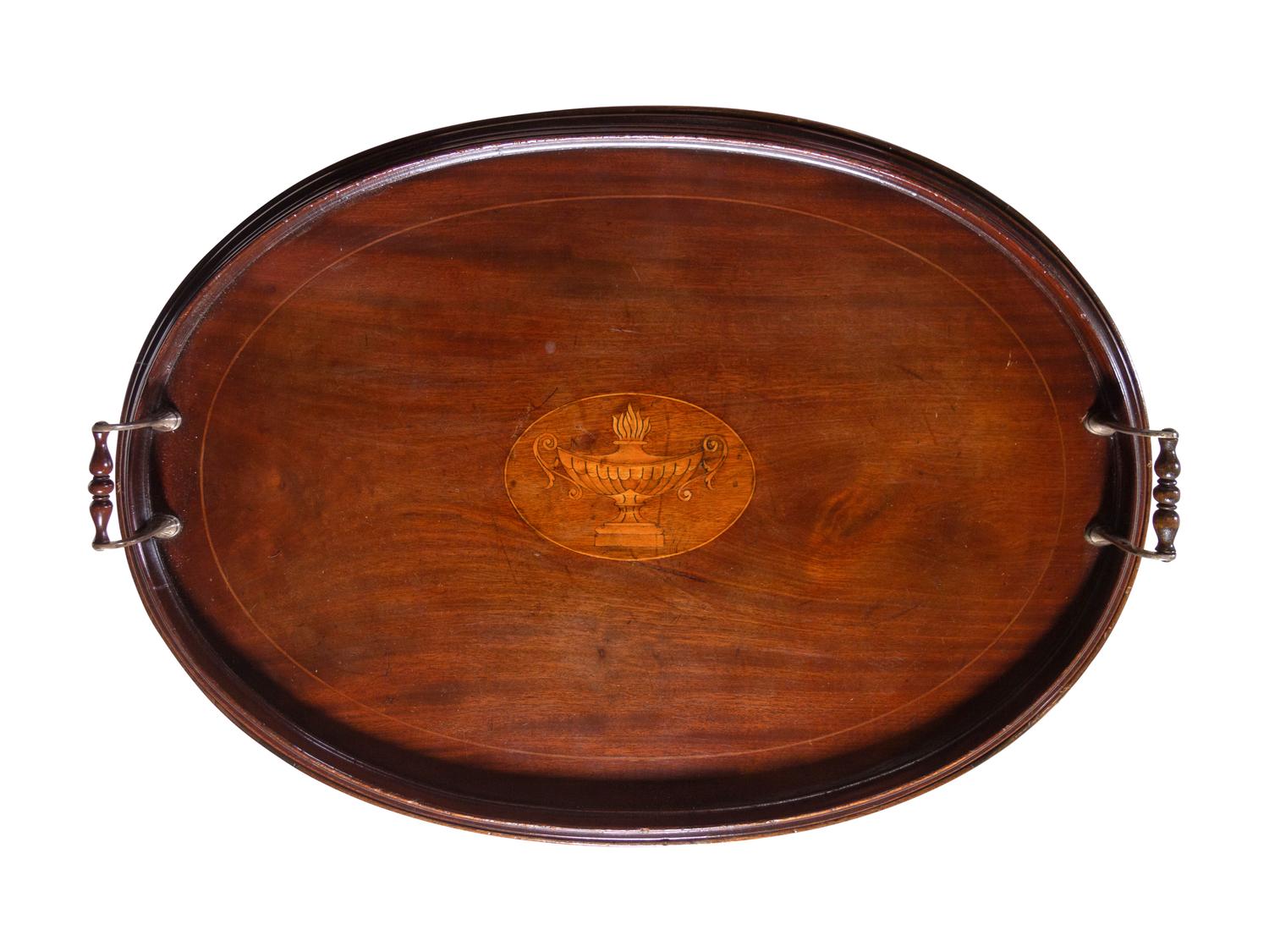 An Inlaid Mahogany Tea Tray on Later Stand