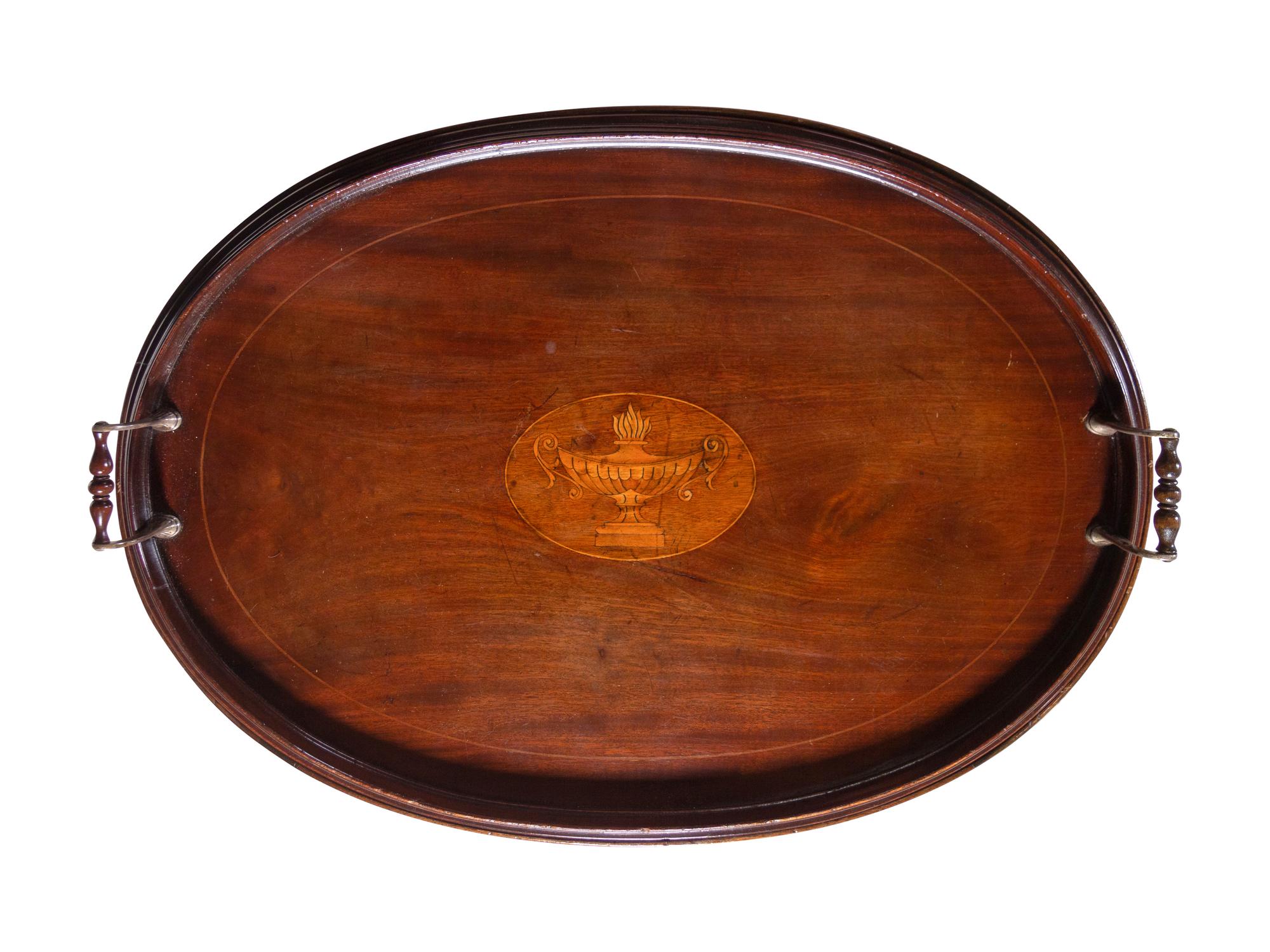 An Inlaid Mahogany Tea Tray on Later Stand