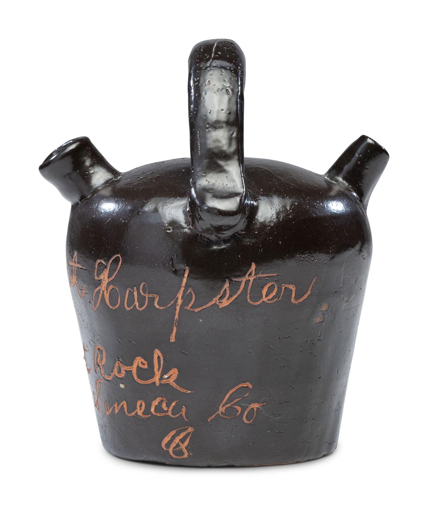 A Rare Albany Slip-Glazed Stoneware Harvest Jug Identified to Elizabeth Beck Harpster