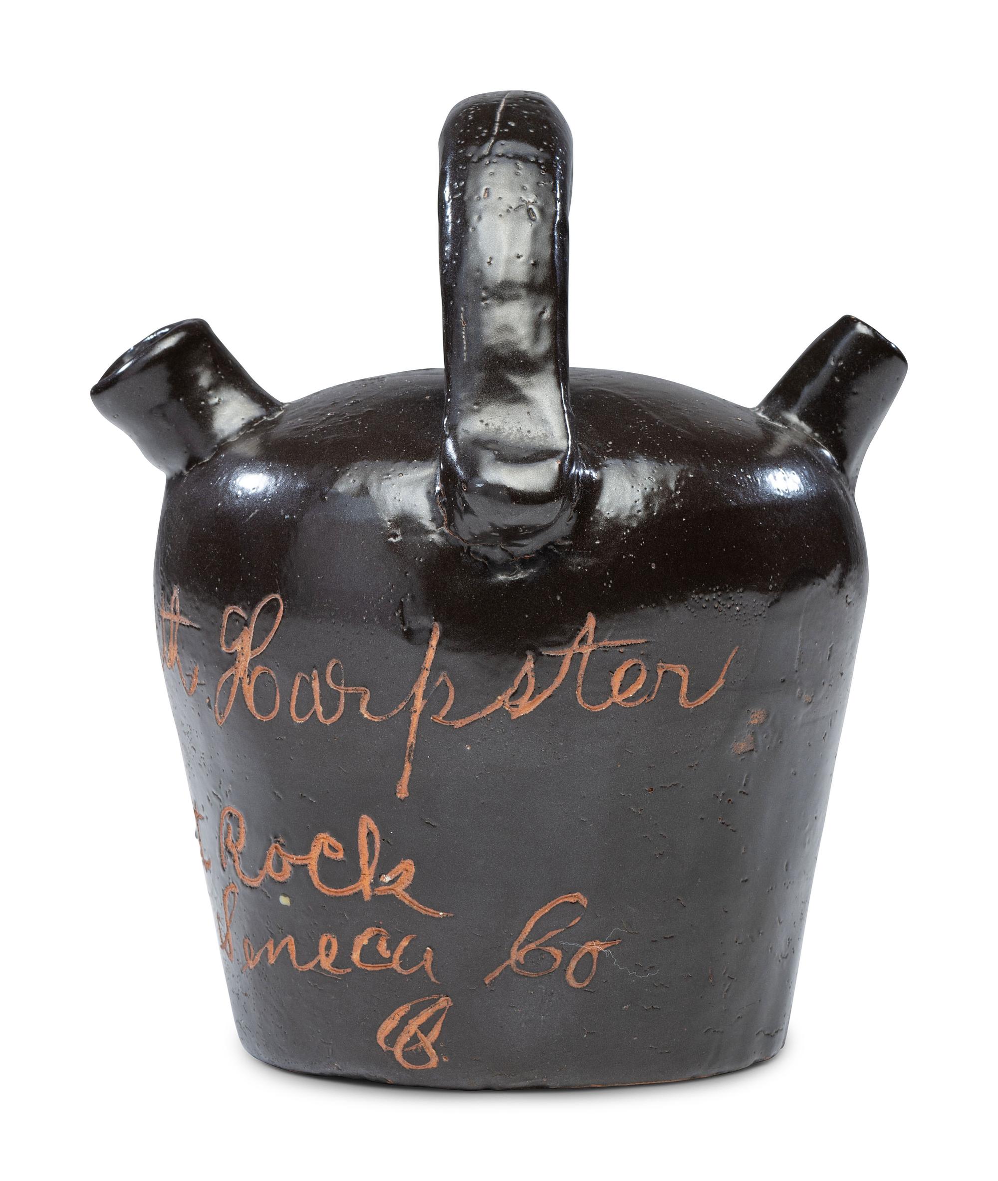 A Rare Albany Slip-Glazed Stoneware Harvest Jug Identified to Elizabeth Beck Harpster