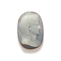 A Neoclassical Agate Cameo Brooch with a Portrait Bust of the Roman Emperor Augustus as Pontifex Maximus