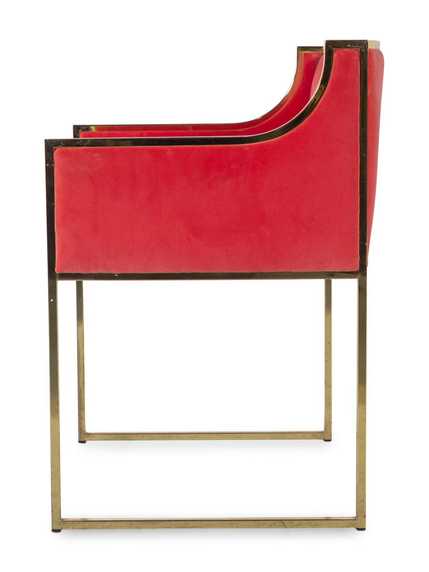 A Pair of Contemporary Velvet Upholstered Brass Armchairs