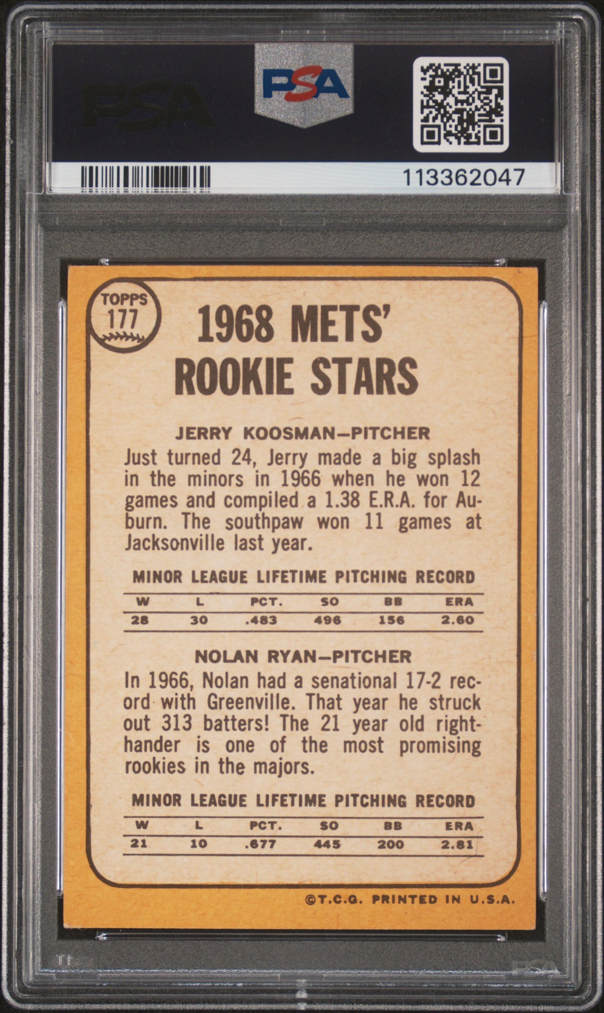 A 1968 Topps Nolan Ryan Rookie Baseball Card No. 177 (PSA 5 EX)